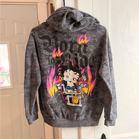 Betty Boop Gray Hoodie with Pink Graphics - Picture 4 of 8